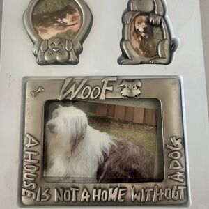 Dog Frames Set of 3 Metal Silver WOOF A House is not a Home Without A Dog